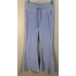 Aerie Blue Velour High Waisted Super Flare Leg‎ Drawstring Pants Size Small